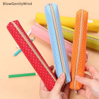 Blowgentlywind Kawaii กระเป๋าดินสอ ผ้าแคนวาส ลายจุด ขนาดเล็ก มีซิป สีแคนดี้ สร้างสรรค์ สําหรับนักเรียนประถม มัธยมปลาย