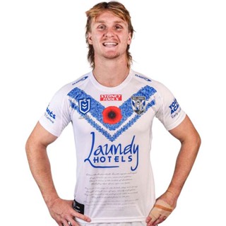 2023 เสื้อกีฬารักบี้ แขนสั้น ลายทีม Canterbury Bulldogs NRL ANZAC Jersey 2023 สไตล์คลาสสิก สําหรับผู้ชาย Rugby Jersey ไซซ์ S-5XL