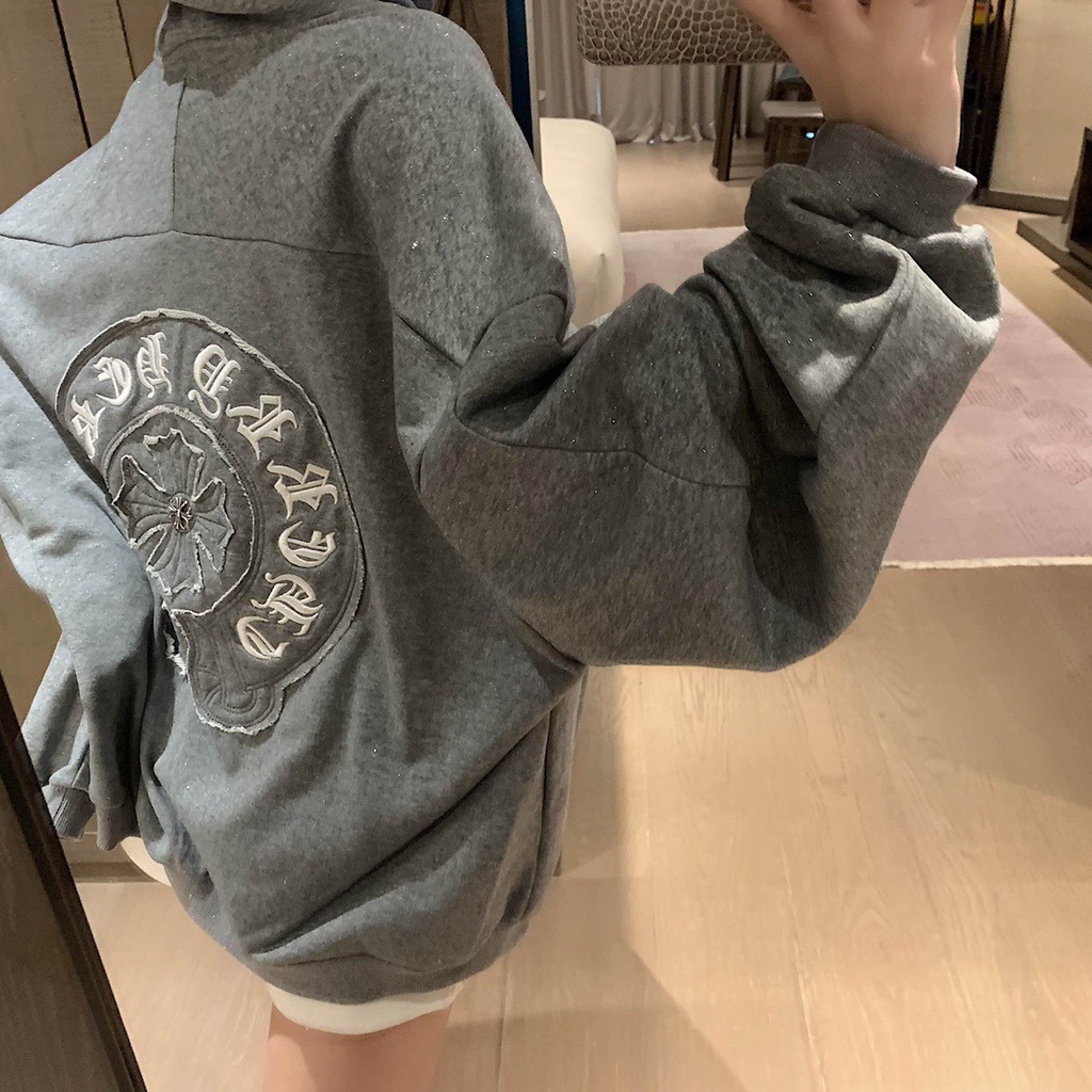 qxiy-chrome-hearts-23-autumn-and-winter-new-bright-silk-disc-embroidery-logo-decorative-design-zipper-hooded-loose-sweater-coat-for-women