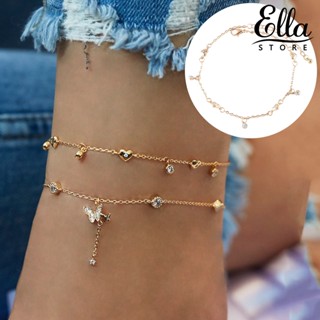 Ellastore123 สร้อยข้อเท้า สองชั้น รูปผีเสื้อ ขนาดเล็ก เข้ากับทุกการแต่งกาย สําหรับผู้หญิง