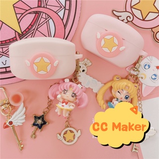 For Sony WF-1000XM5 Case Cute Sailor Moon Keychain Pendant Sony WF-1000XM4 / LinkBuds S Silicone Soft Case Finger Ring Lanyard Sony WF-C500 / WF-C700N Shockproof Case Protective