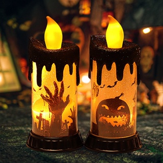 Halloween_ โคมไฟเทียน รูปผี ไร้เปลวไฟ สําหรับตกแต่งปาร์ตี้ฮาโลวีน