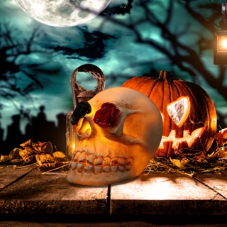 Halloween_ โคมไฟกลางคืน LED รูปหัวกะโหลก ดอกกุหลาบ เรซิน เสมือนจริง สําหรับตกแต่งปาร์ตี้ฮาโลวีน