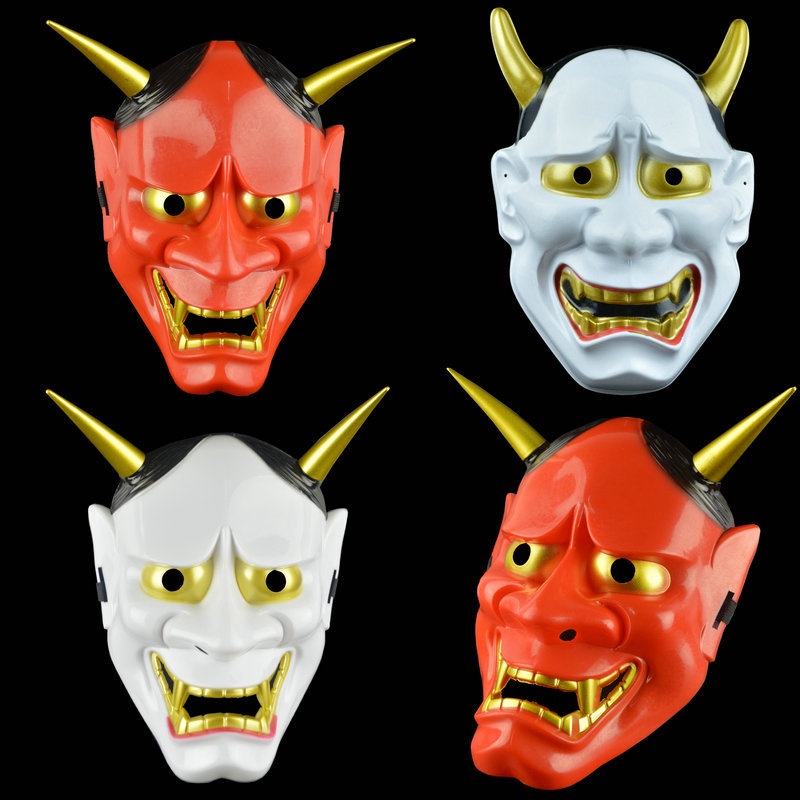 ♫ หน้ากากปีศาจฮาโลวีน Hannya หน้ากากยางญี่ปุ่น Evil Full Face Mask ...