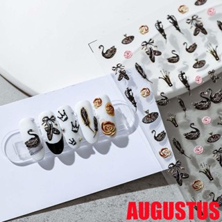 Augustus สติกเกอร์ แบบมีกาวในตัว ลายดอกไม้ แฟชั่น สําหรับตกแต่งเล็บ