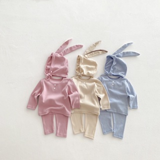 ชุดเซตเด็ก 3 ชิ้น + หมวกกระต่าย สีพื้น สําหรับเด็ก 0-3 ปี