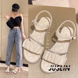 JUSLIN   รองเท้าแตะผู้หญิง ส้นแบน ใส่สบาย สไตล์เกาหลี รองเท้าแฟชั่น 2023 ใหม่  Chic Stylish High quality สวยงาม B98G1R9 37Z230910