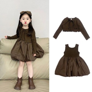 พร้อมส่ง ขายดี ชุดเดรสกระโปรงถัก ลายดอกไม้ สองชิ้น สไตล์เกาหลี ญี่ปุ่น ฤดูใบไม้ร่วง สําหรับเด็กผู้หญิง 2023