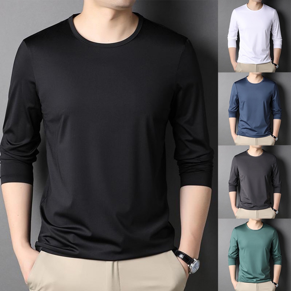 เสื้อเบลาส์ลําลอง-แขนยาว-คอกลม-ผ้าโพลีเอสเตอร์-สําหรับผู้ชาย