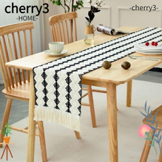 Cherry3 ผ้าปูโต๊ะ ผ้าฝ้าย ผ้าลินิน แต่งพู่ สีดํา 13*72 นิ้ว สําหรับตกแต่งบ้านฟาร์ม ปาร์ตี้