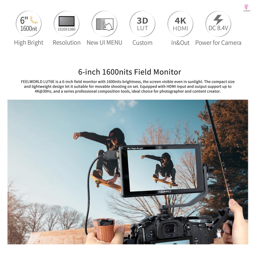 feelworld-lut6e-6-inch-ips-monitor-1600nit-video-panel-4k-hdmi-input-output-invigilator-with-touch-control-for-videographers