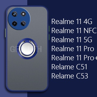 ใหม่ เคสโทรศัพท์มือถือ PC แข็ง แบบใส ป้องกันเลนส์กล้อง พร้อมแหวนขาตั้ง สําหรับ Realme 11 NFC 4G 5G C51 C53 REALME11 Pro 11 Pro+ 2023 Realme11Pro RealmeC53