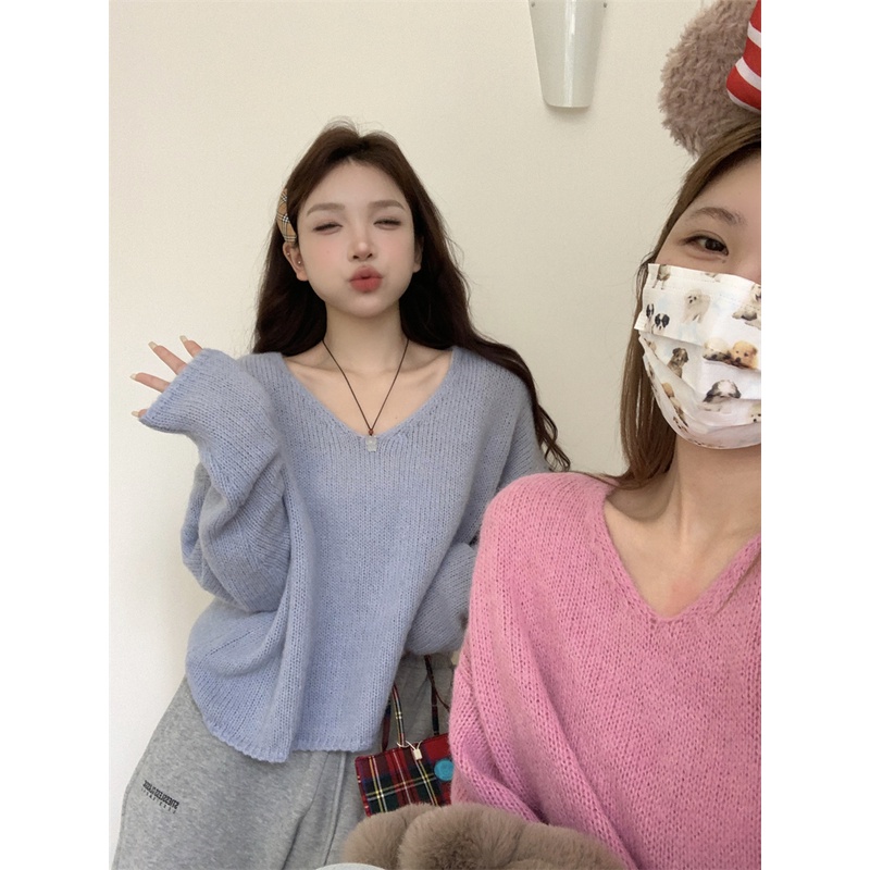 เสื้อกันหนาวแขนยาว-คอวี-สีพื้น-เข้ากับทุกการแต่งกาย-สไตล์เกาหลี
