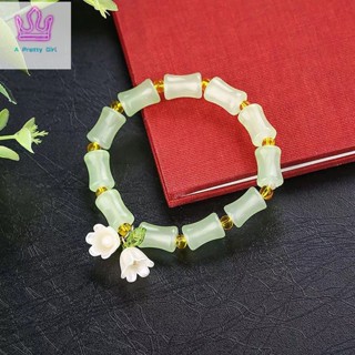 เครื่องประดับ สร้อยข้อมือ ประดับลูกปัดไม้ไผ่ ลายดอกไม้ แบบเรียบง่าย สไตล์จีน แฟชั่นเรโทร สําหรับผู้หญิง
