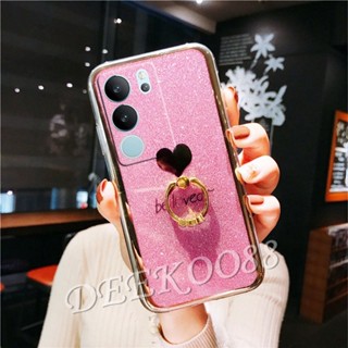 ใหม่ เคสโทรศัพท์มือถือแบบแข็ง แต่งกลิตเตอร์ ระยิบระยับ พร้อมแหวนขาตั้ง สําหรับ VIVO V29 V27 V27e Y78 Y27 Y36 Y02T Y02A 5G 4G VIVOV29 VIVOY27 2023