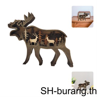 【Buran】ฟิกเกอร์ไม้กลวง รูปกวางเอลก์ พร้อมไฟ LED สไตล์เรโทร สําหรับตกแต่งบ้าน ออฟฟิศ