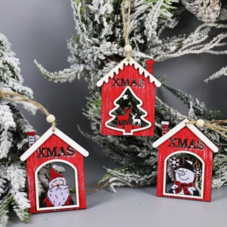Christmas_ จี้รูปบ้านซานต้าคลอส สโนว์แมน กวางเอลก์ พร้อมเชือกเส้นเล็ก สําหรับตกแต่งบ้าน ปาร์ตี้คริสต์มาส 1 ชิ้น 1 ชุด