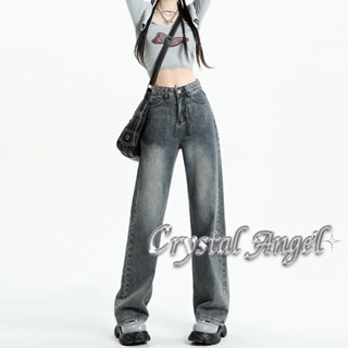 Crystal กางเกงขายาว กางเกงยีสน์ผู้หญิง ทรงหลวม ๆ ตรง Retro Hip Hop Pants 2023 NEW Style WNK23906EY 37Z230911