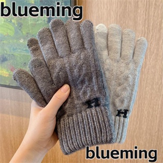 Blueming2 ถุงมือ ผ้าขนแกะถัก หน้าจอสัมผัส คุณภาพสูง สีพื้น ให้ความอบอุ่น สําหรับผู้ชาย ขับขี่