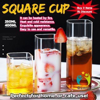 Comfy แก้วนมทรงสี่เหลี่ยมทนความร้อน ใส่เย็นได้ Square transparent glass