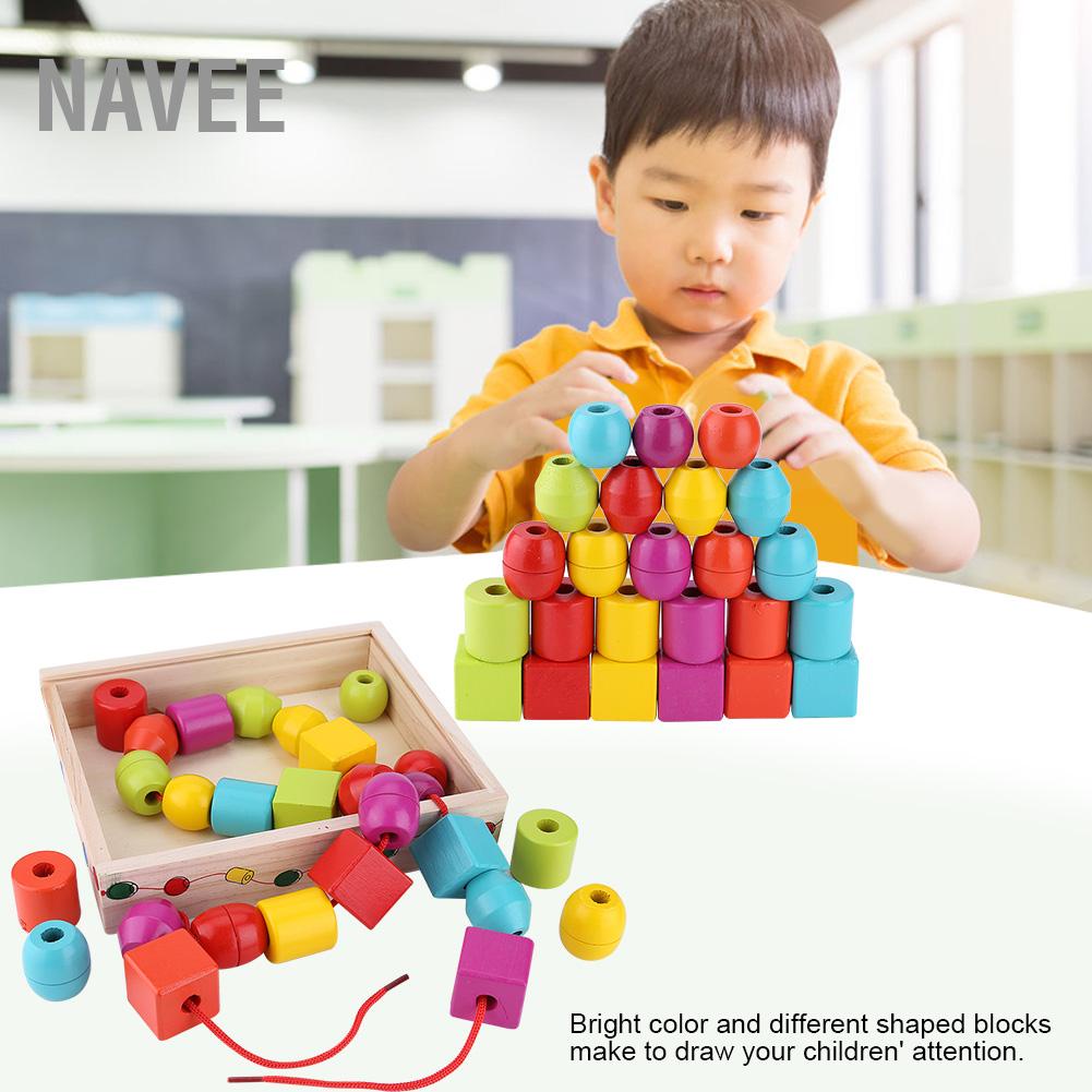 NAVEE ของเล่นเพื่อการศึกษาไม้ลูกปัด Threading Stacking Block ของเล่น ...