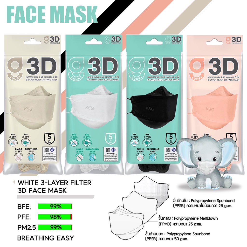 [KSG Official Genuinel] G LUCKY 3D หน้ากากอนามัย ทรง 3 มิติ หนา 3 ชั้น ...