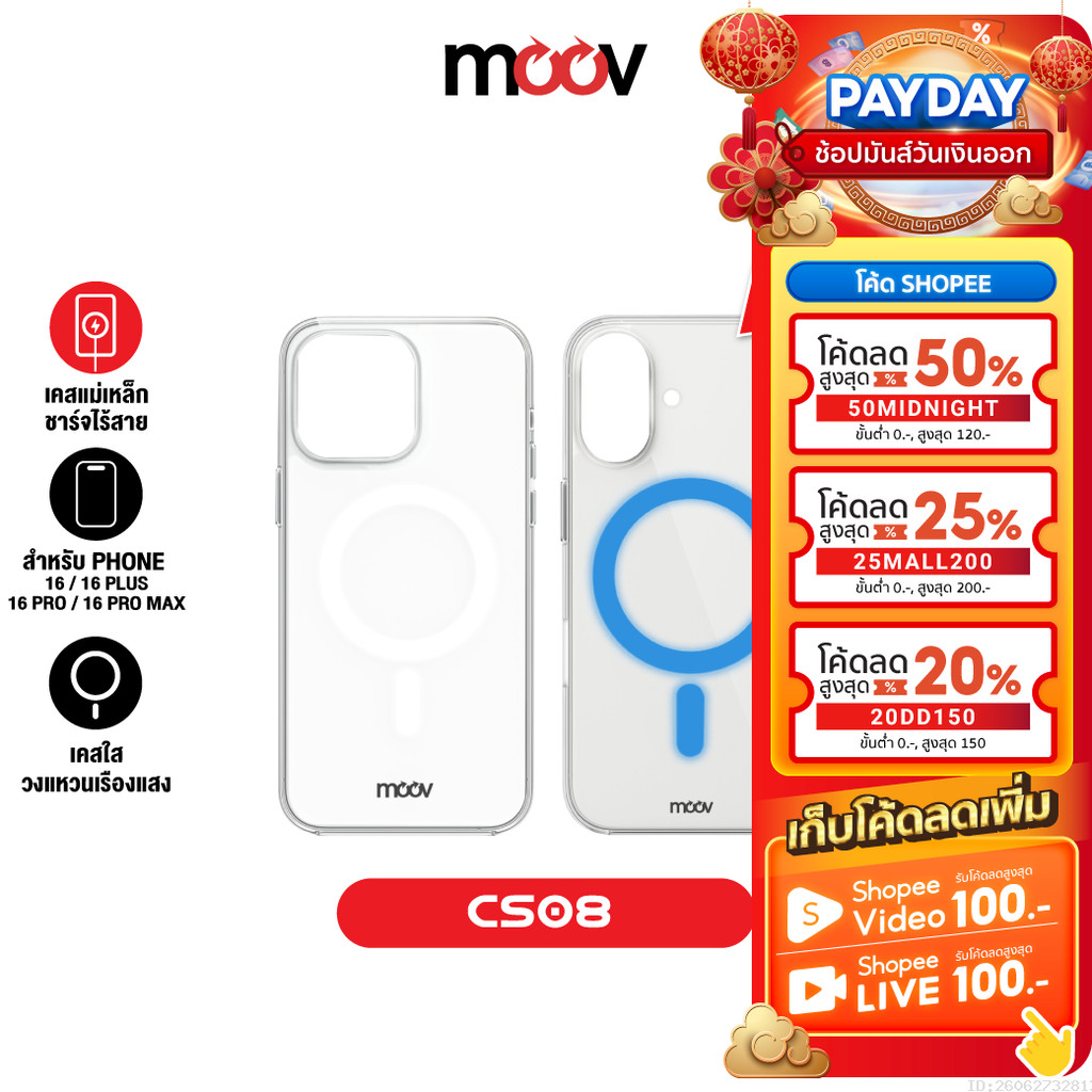 [190บ. โค้ดคุ้ม] Moov CS08 เคสแม่เหล็ก เคสใส TPU ซิลิโคน กันกระแทก ...