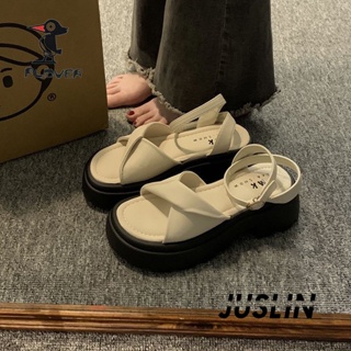 JUSLIN   รองเท้าแตะผู้หญิง ส้นแบน ใส่สบาย สไตล์เกาหลี รองเท้าแฟชั่น 2023 ใหม่  คุณภาพสูง Beautiful Stylish Comfortable B98G1PI 37Z230910
