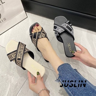 JUSLIN   รองเท้าแตะผู้หญิง ส้นแบน ใส่สบาย สไตล์เกาหลี รองเท้าแฟชั่น 2023 ใหม่  สวยงาม Beautiful สไตล์เกาหลี Korean Style B28G1BH 37Z230910