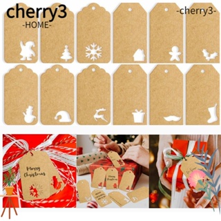 Cherry3 ป้ายแท็กกระดาษคราฟท์ รูปซานตาคลอส สโนว์แมน DIY สําหรับตกแต่งต้นคริสต์มาส 48 96 144 ชิ้น