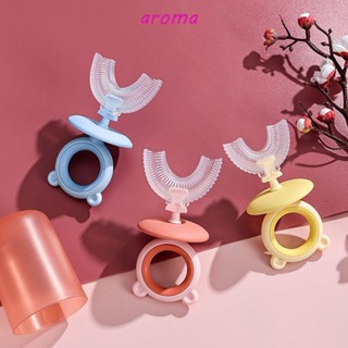 Aroma แปรงสีฟัน รูปตัว U ลายการ์ตูนน่ารัก พร้อมถ้วยน้ํายาบ้วนปาก ทําความสะอาดฟัน สําหรับเด็ก