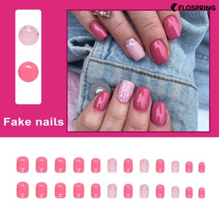 Flospring เล็บปลอม สีชมพู ตัดง่าย ปลอดภัย สไตล์ยุโรป มินิมอล สีพื้น หวาน มัลติฟังก์ชั่น เล็บปลอม