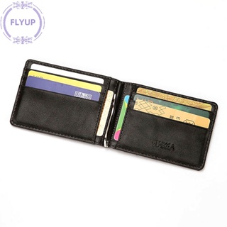 Flyup RFID กระเป๋าสตางค์หนัง แบบพับสองทบ มีช่องใส่บัตรเครดิต สําหรับผู้ชาย TH