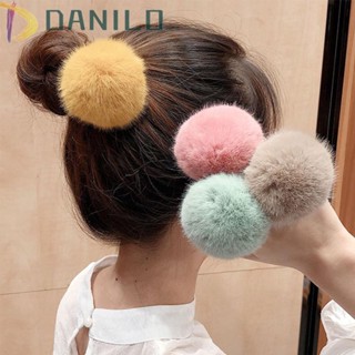 Danilo ยางรัดผม ผ้ากํามะหยี่ขนนิ่ม แต่งขนกระต่ายเทียม ปอมปอม เหมาะกับฤดูหนาว สําหรับเด็กผู้หญิง