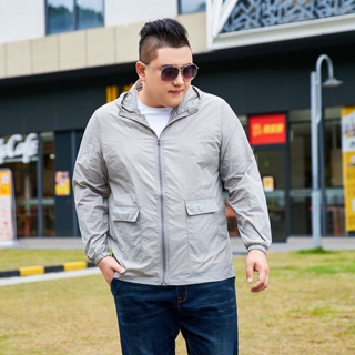 Spot oversized coat] M-7XL fat plus size sunscreen clothing mens summer 2023 new breathable fat man coat anti-fat loose sunscreen clothing