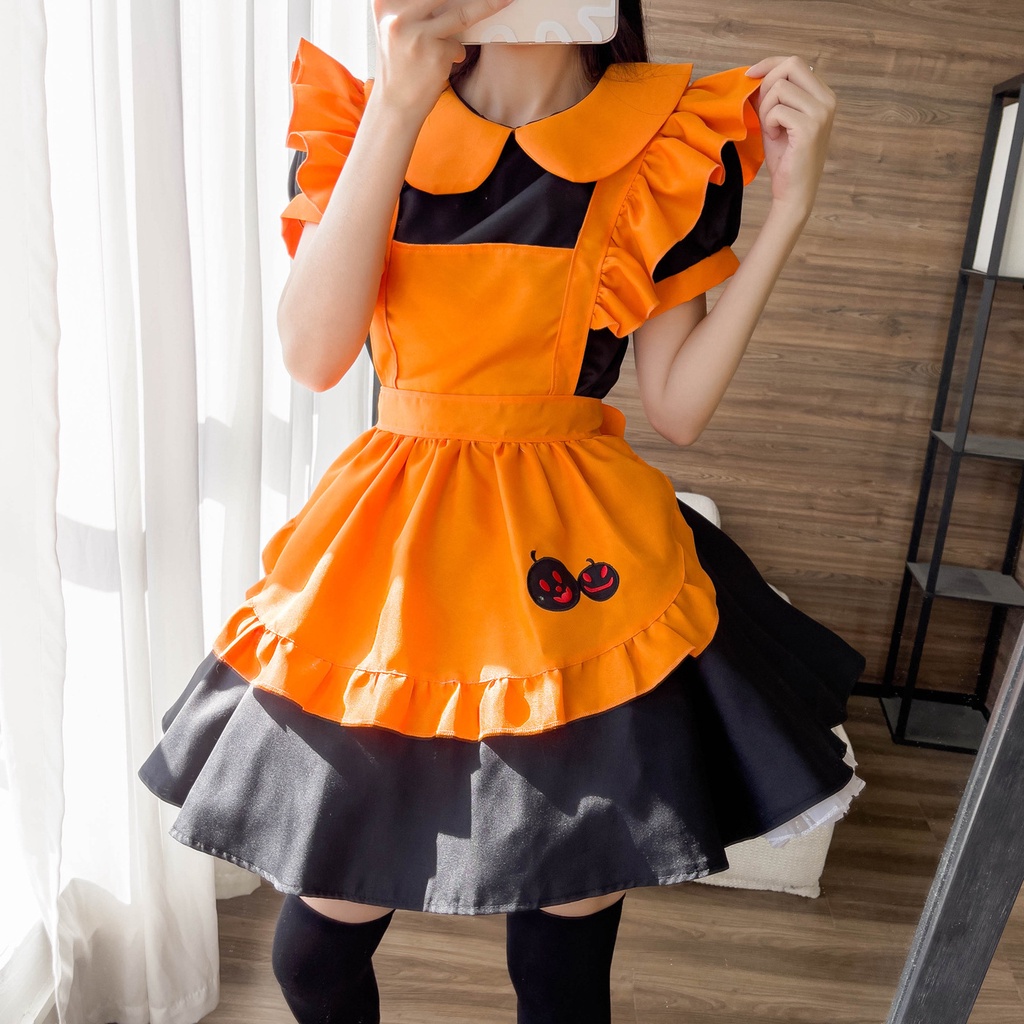 Halloween Cosplay Costumes Pumpkin Suit Plus Size Womens Maid Role Play