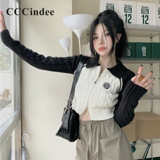 Cccindee ใหม่ เสื้อคาร์ดิแกนลําลอง คอปก มีซิป เข้ารูป สีตัดกัน เข้ากับทุกการแต่งกาย แฟชั่นสําหรับสตรี 2023