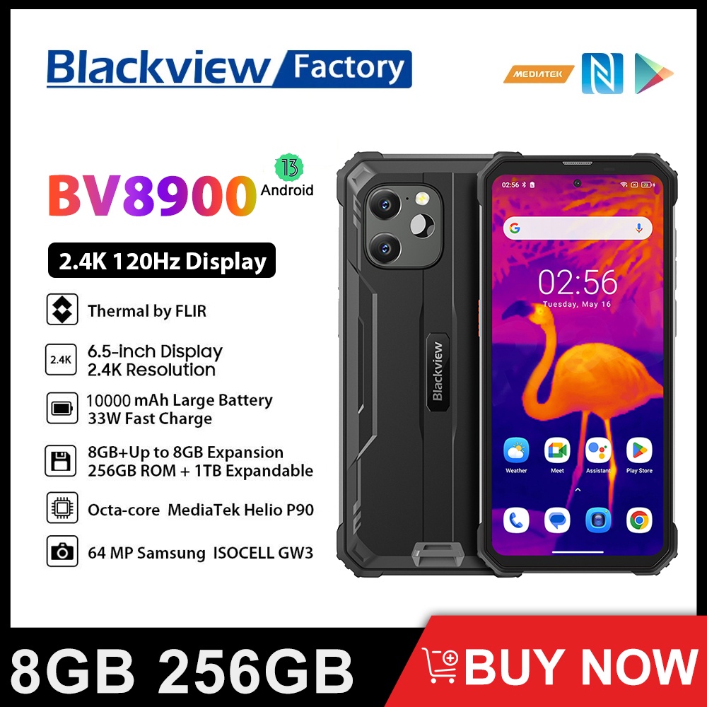 Blackview BV8900 แบตเตอรี่ความร้อน 16GB 256GB Android 13 6.5 นิ้ว Helio ...