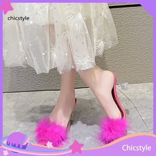 Chicstyle รองเท้าส้นสูง ประดับขนนกเทียม ป้องกันการลื่นไถล สําหรับผู้หญิง 1 คู่