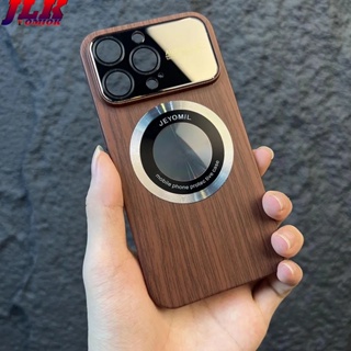 [JLK] For iPhone 15 ProMax Wood Magnetic Case for iPhone 14 Plus 11 12 13 Pro Max Large Window Camera Protect Hard Walnut Cover