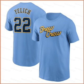 เสื้อยืดแขนสั้น พิมพ์ลาย Milwaukee Brewers Yelich 23 MLB พลัสไซซ์ สําหรับผู้ชาย และผู้หญิง