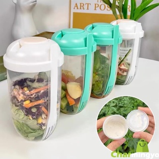 Portable Salad Cup Cereal Oatmeal Yogurt Nut Fat-Reduced Take-Out Vegetable Fruit Box with Lid Spoon Breakfast Shaker Bottles