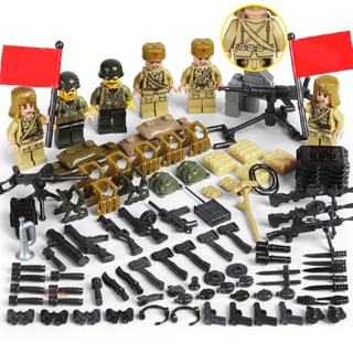 บล็อกตัวต่อเลโก้ World War II Military Base U.S. ของเล่นสําหรับเด็ก ฟิกเกอร์กองทัพเยอรมัน Eight-way ขนาดเล็ก ของเล่นเสริมการเรียนรู้ สําหรับเด็ก
