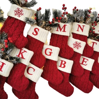 ถุงเท้า พิมพ์ลายตัวอักษร Merry Christmas สีแดง สําหรับตกแต่งบ้าน 10 ชิ้น