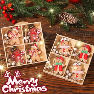 12 ชิ้น / เซต DIY ต้นคริสต์มาส ไม้ จี้คนขนมปังขิง / ตุ๊กตาการ์ตูน ขนาดเล็ก น่ารัก แขวนประดับ / คริสต์มาส ปาร์ตี้ ตกแต่ง เสา