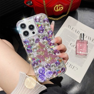 เคส iPhone 15 14 Pro Max 13 12 11 Pro Max XS Max 13 12 โทรศัพท์มือถือ ประดับพลอยเทียม ลายดอกไม้ ผีเสื้อ 3D หรูหรา สําหรับ