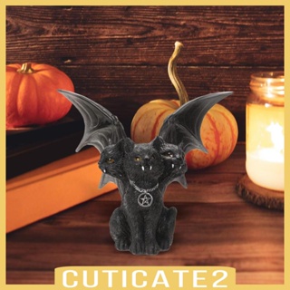 [Cuticate2] ฟิกเกอร์รูปปั้นแมวชั่วร้าย สีดํา สามหัว สําหรับตกแต่งห้อง ฮาโลวีน ร้านอาหาร