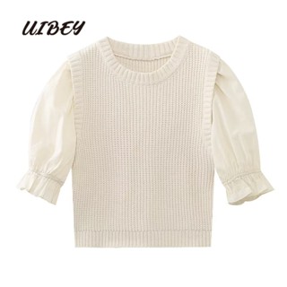 Uibey เสื้อถัก คอกลม แฟชั่น 3519