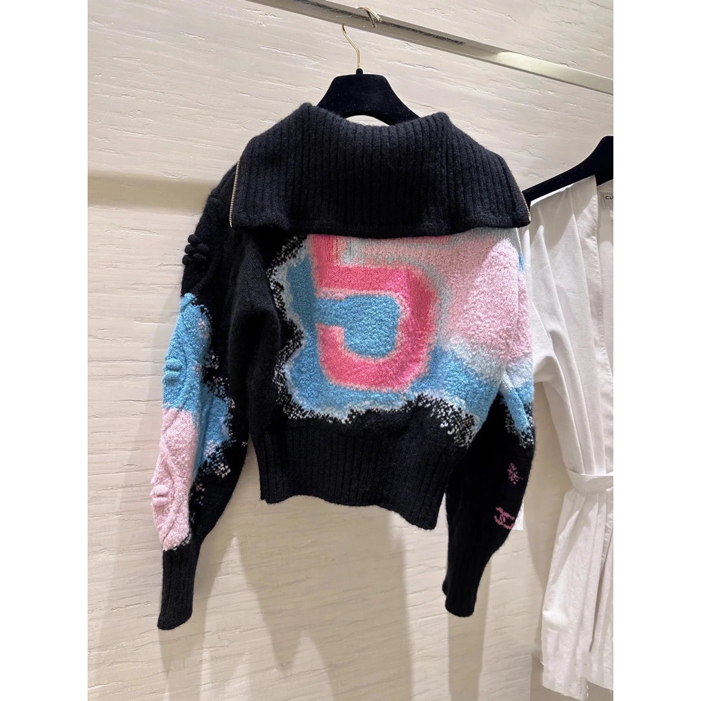 chanel-22n-coco-neige-ski-series-เบอร์สองสี-เสื้อกันหนาว-ผ้าแคชเมียร์-มีซิป-5-ช่อง-เป็นมิตรกับผิว-สีมาการอง-ไซส์-36-38-40