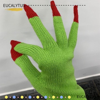 Eutus ถุงมือผ้าวูลถักนิตติ้ง ลายแม่มด ห้านิ้ว สีเขียว ให้ความอบอุ่น แฟชั่นฤดูหนาว สําหรับฮาโลวีน